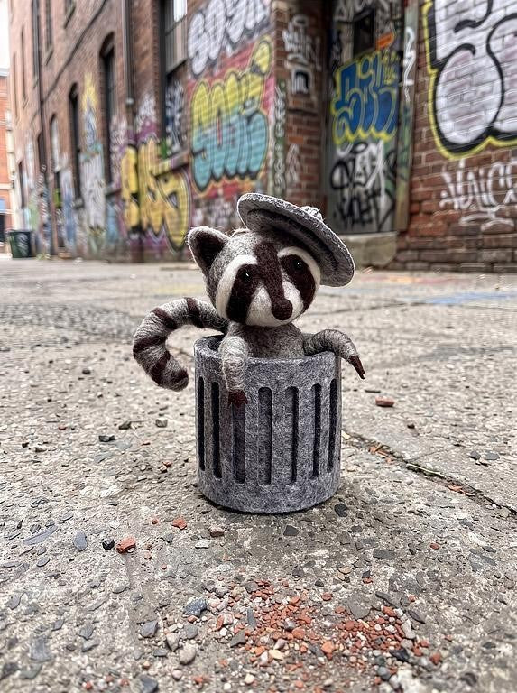 Raccoon in Trash Can Ornament