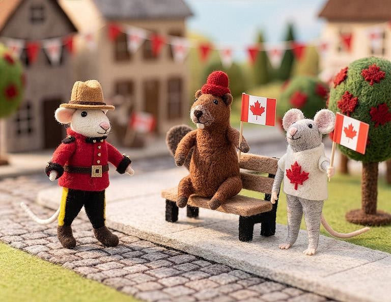 Mouse with Maple Leaf Sweater &amp; Flag Ornament