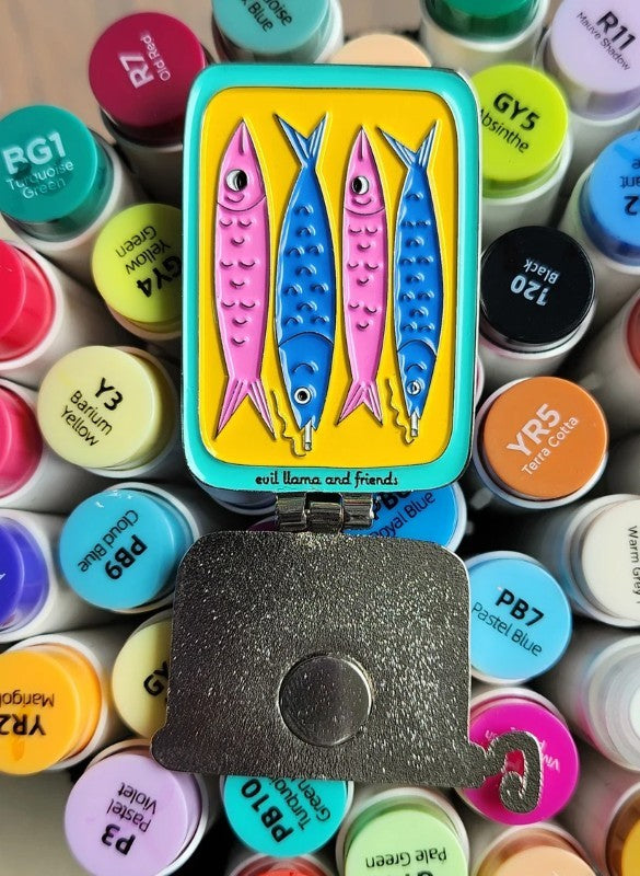 Smoky Sardines Interactive Enamel Pin