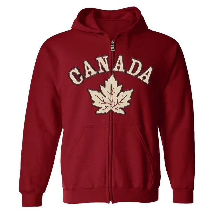 Burgundy Maple Leaf Zip Sweater