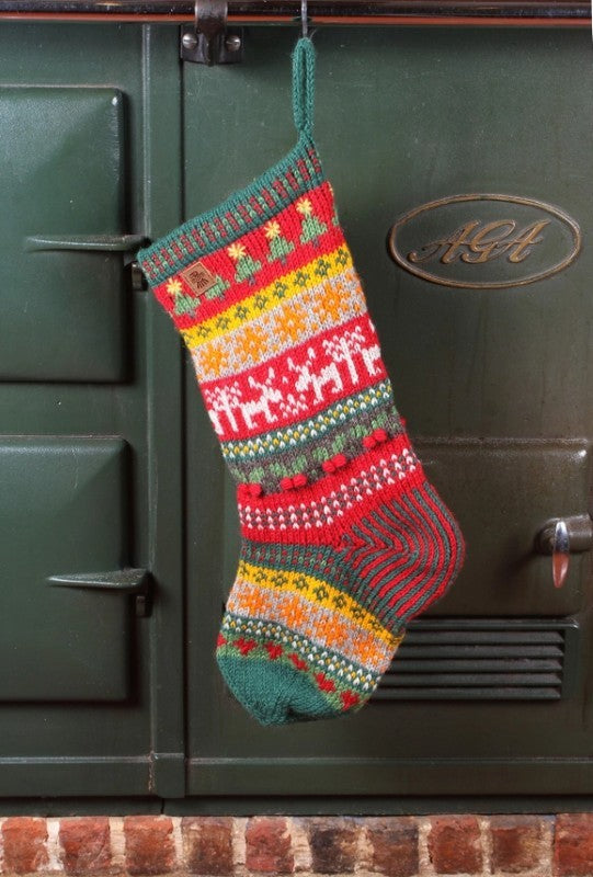 Reindeer Fair Isle Knit Stocking - Festive Red
