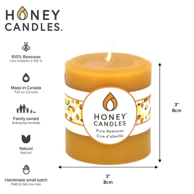 Natural Round Honey Beeswax Candle, 3&quot; x 3&quot;