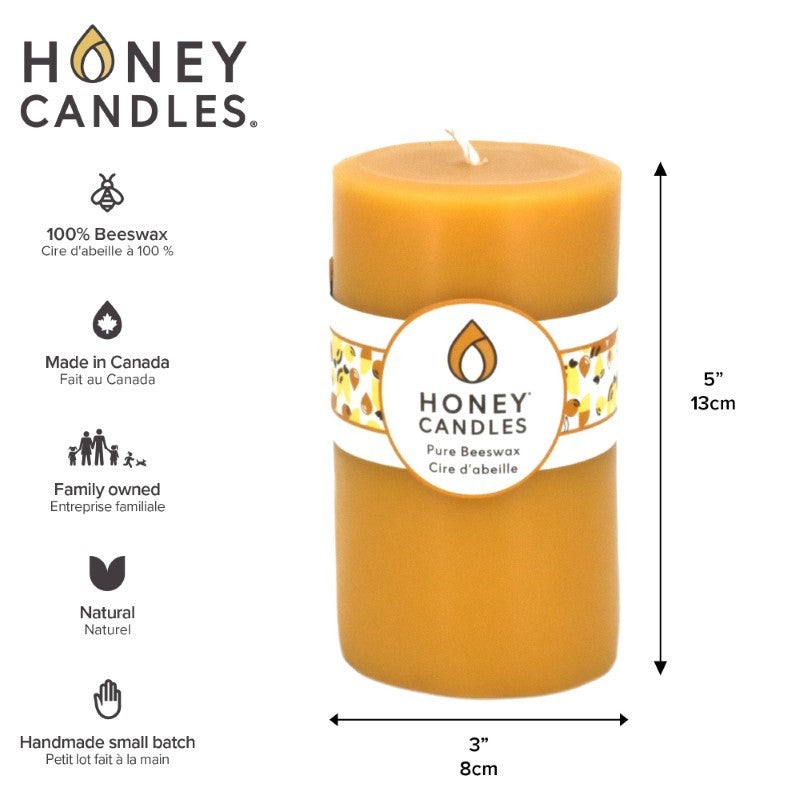 Natural Round Honey Beeswax Candle, 3&quot; x 5&quot;