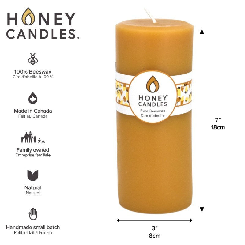 Natural Round Honey Beeswax Candle, 3&quot; x 7&quot;