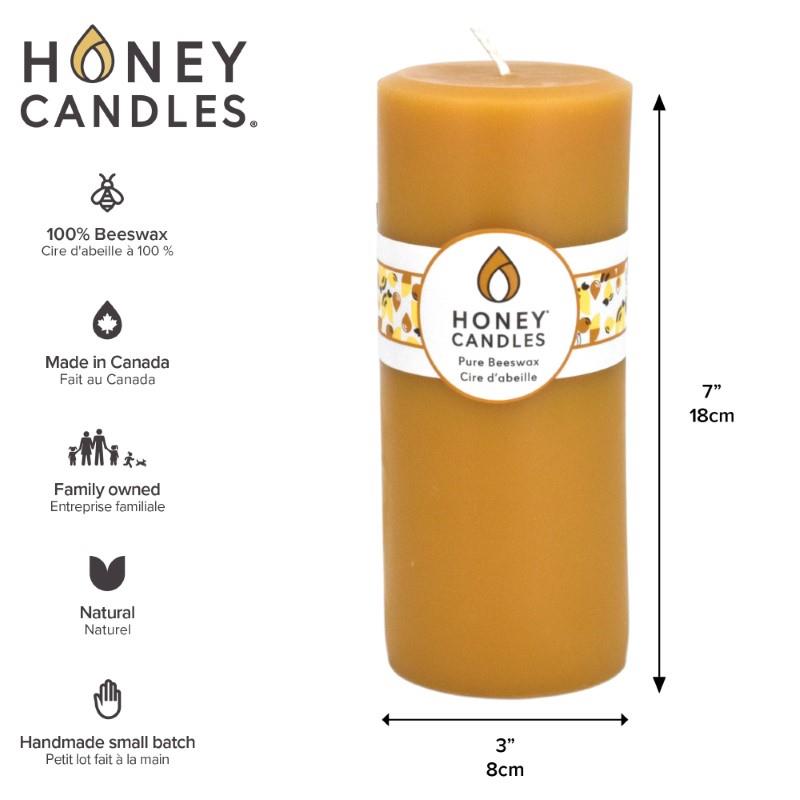 Natural Round Honey Beeswax Candle, 3" x 7"