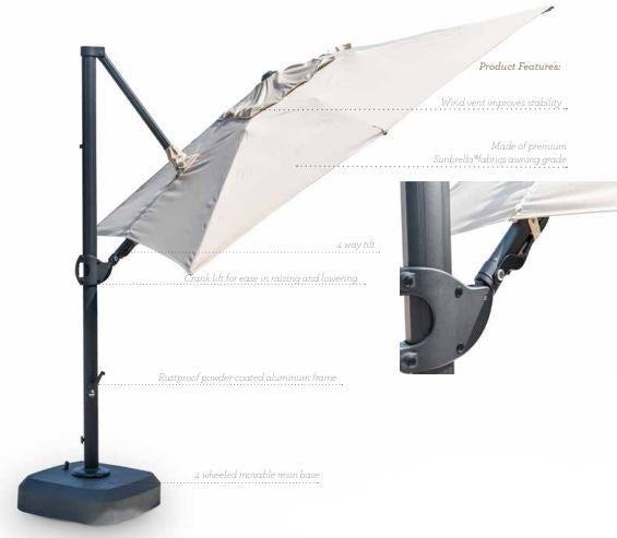 10' Square Resin Base Patio Cantilever Umbrella