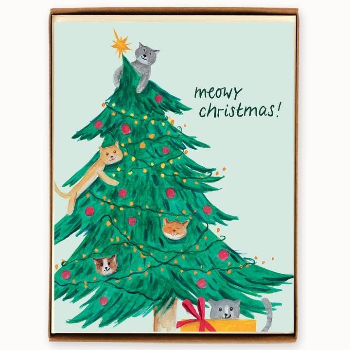 Cats In Tree Holiday Cards, Box of 8