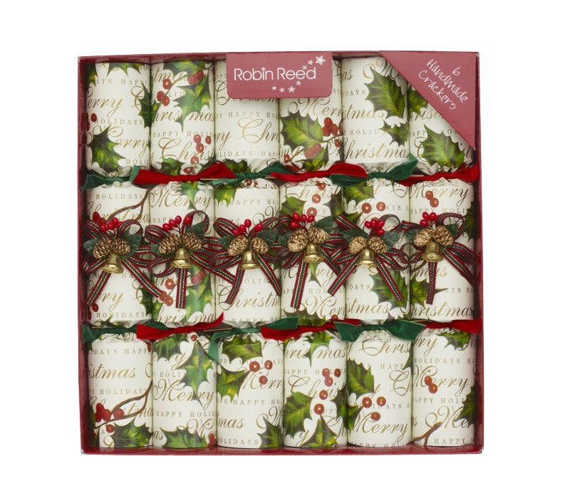 Holly Bells Christmas Crackers, Set of 6