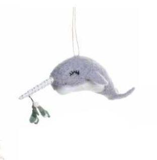 Narwhale W/Mistletoe Ornament