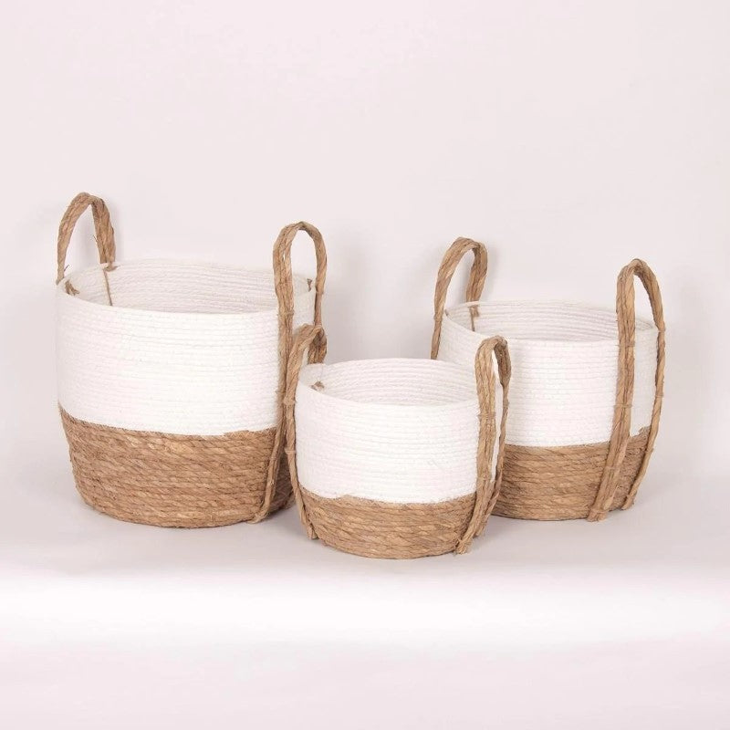 Straw Weave Basket Natural/White, Round