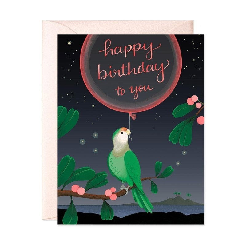 Green Parrot Birthday Card