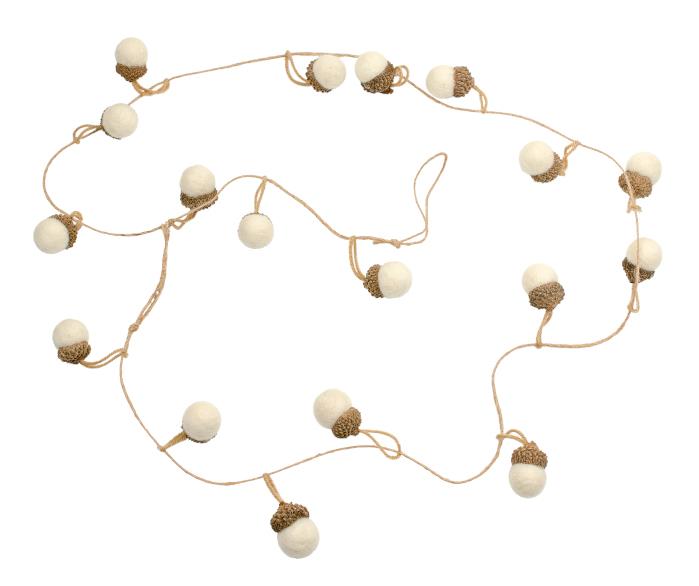 White Felt Acorn Garland, 60"L