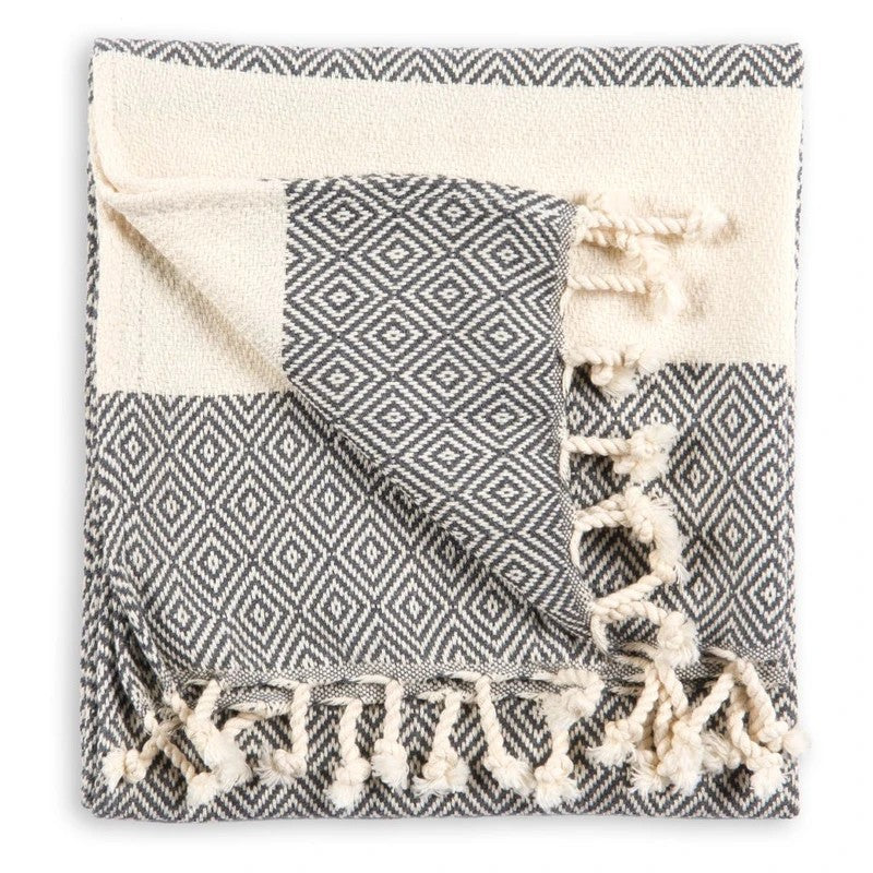 Pokoloko Diamond Turkish Hand Towel, Slate