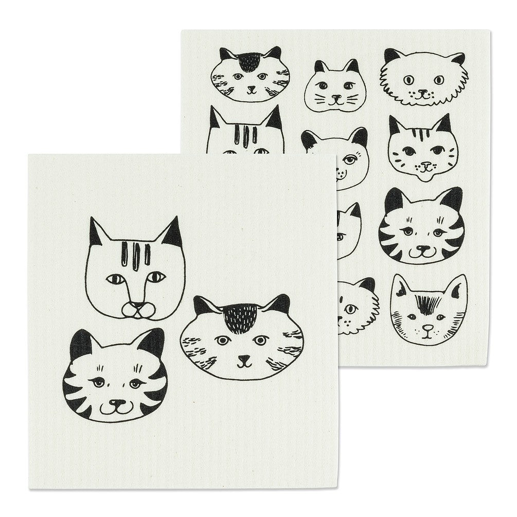 Cat Faces Swedish Dishcloth, Set of 2