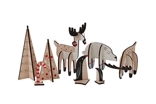 Wooden 9-Piece Arctic Woodland Scene