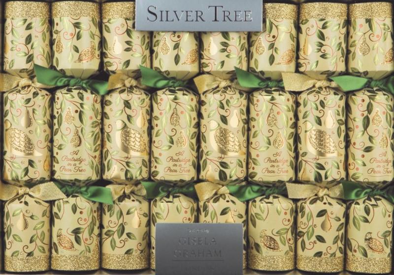 Silver Tree Partridge Pears Christmas Crackers, Set of 8