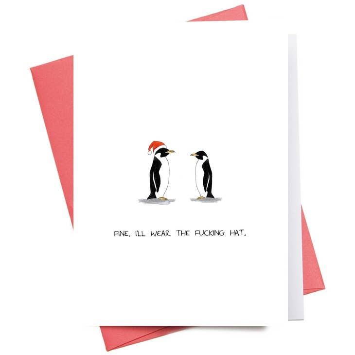 Wear The Fucking Hat Penguin Christmas Card