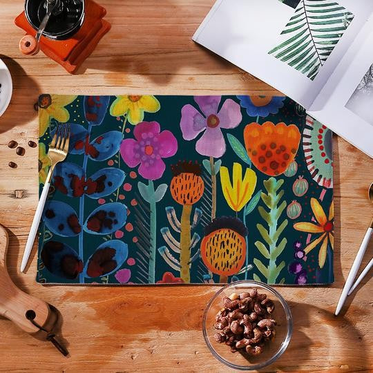 Bold Floral On Blue Placemat