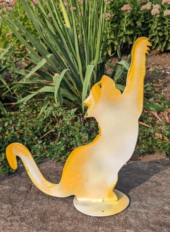 Yellow Cat Scratch Garden Statue, 15"H