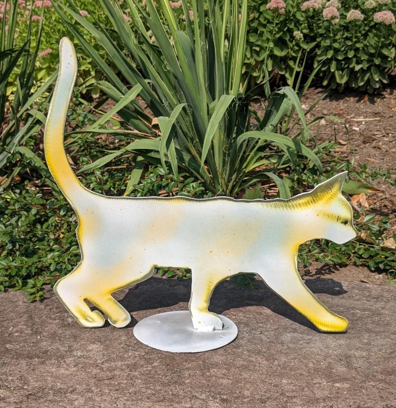 Yellow Cat Walk Garden Statue, 15"W x 14"H