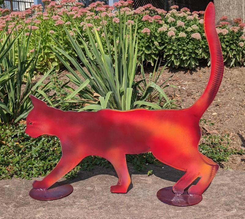 Yellow & Orange Cat Walk Garden Statue, 22"W x 22"H