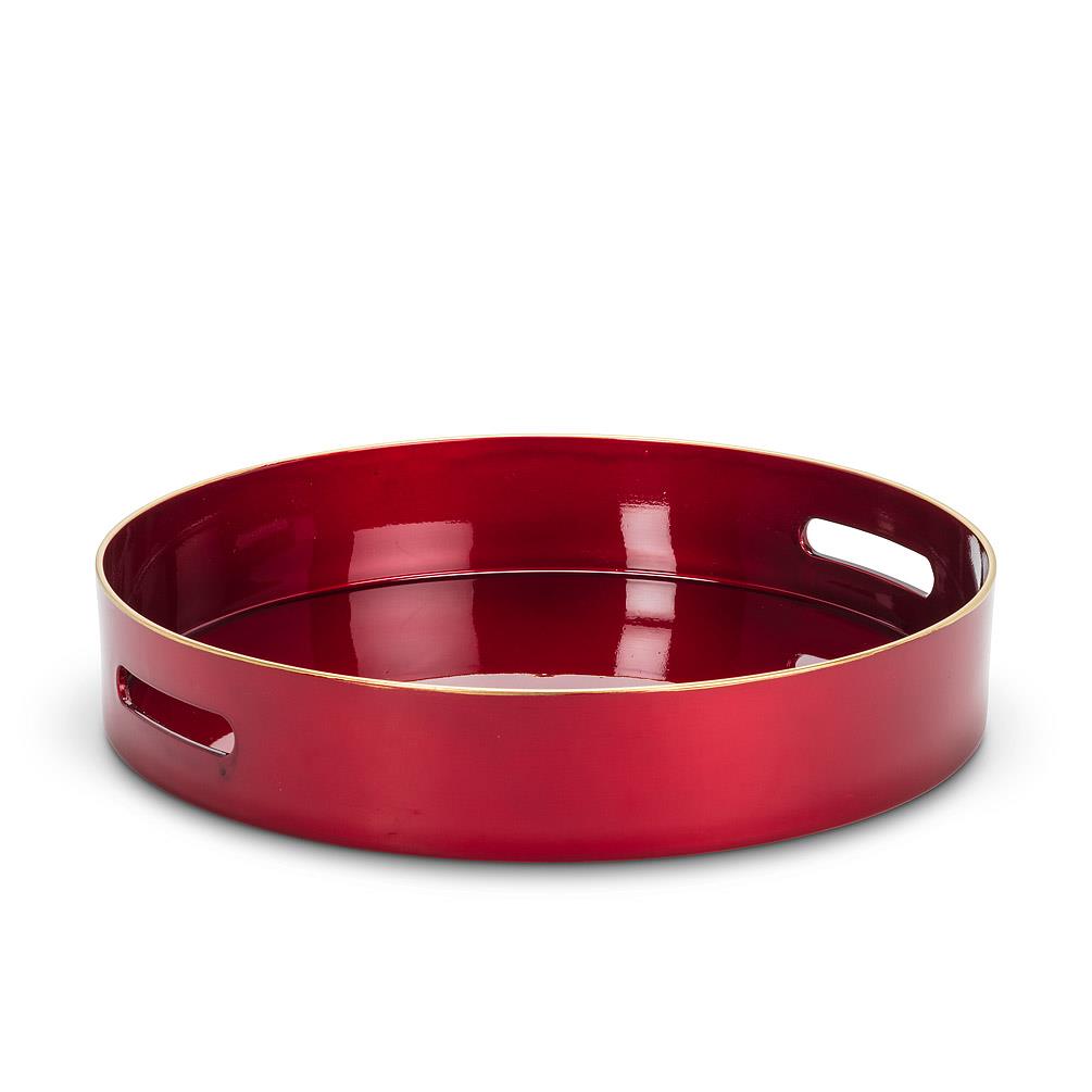 Glossy Red & Gold Round Tray