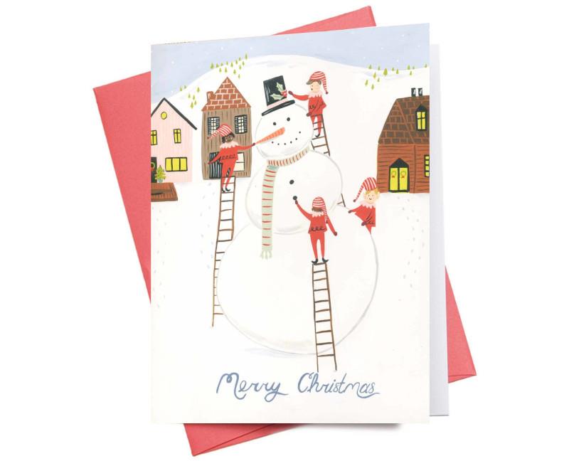 Elves Snowman Christmas Card