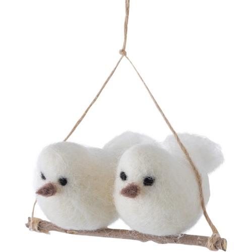 Snowy Bird Couple On Branch Ornament