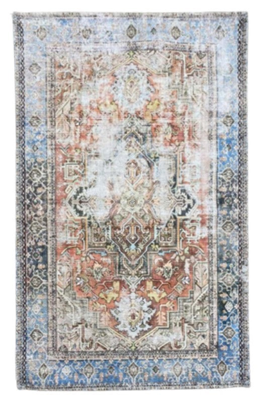 Nu Patara Orange/Blue Machine Washable Rug