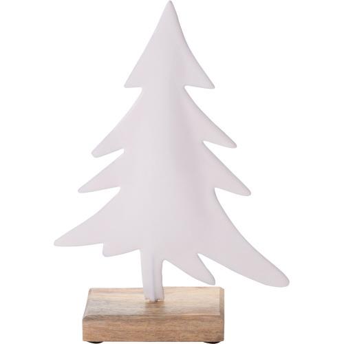 White Enamel Tree On Real Wood Base