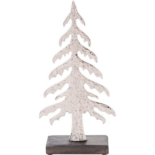 Silver Tree On Real Wood Base