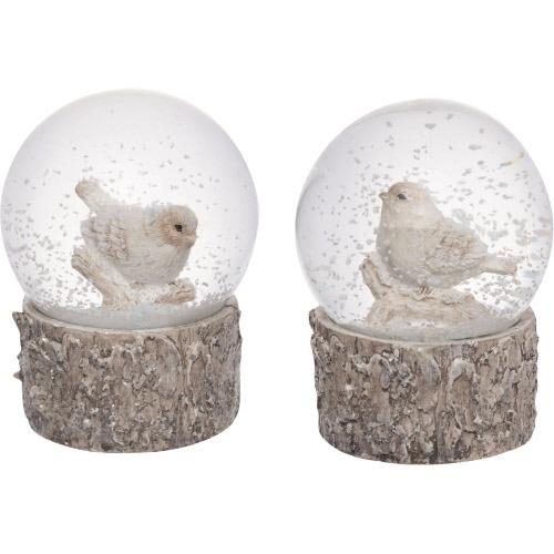 Frosted White Birds Snow Globe, 3"