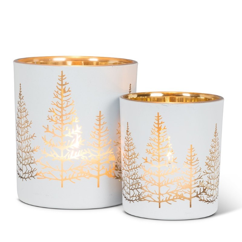 White &amp; Gold Tree Tealight Holder
