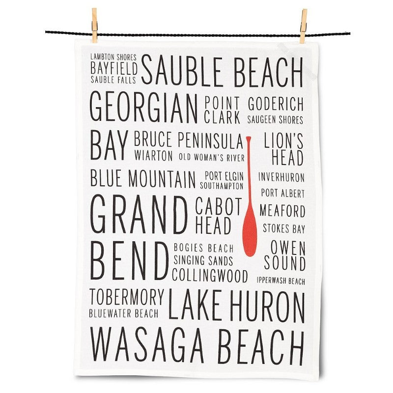 Lake Huron Names Cotton Tea Towel
