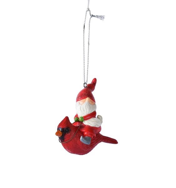 Gnome Santa On Cardinal Ornament