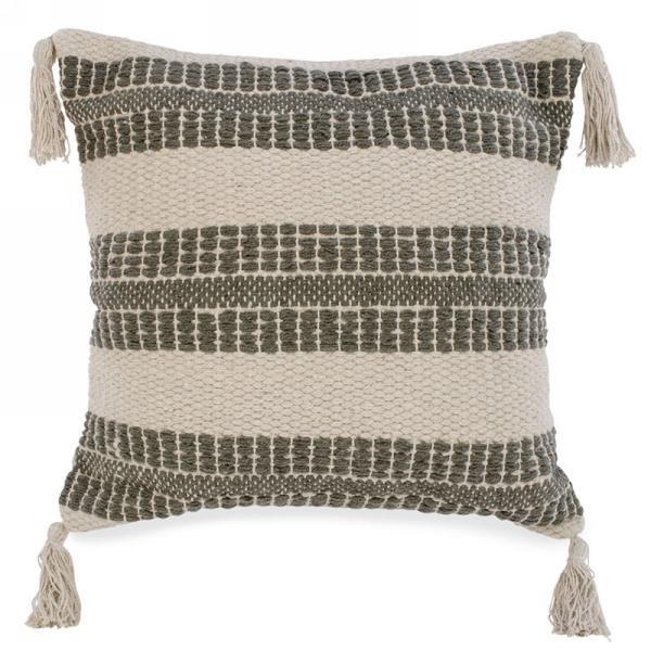 Grey & Natural Tasseled Cushion, 17"Sq