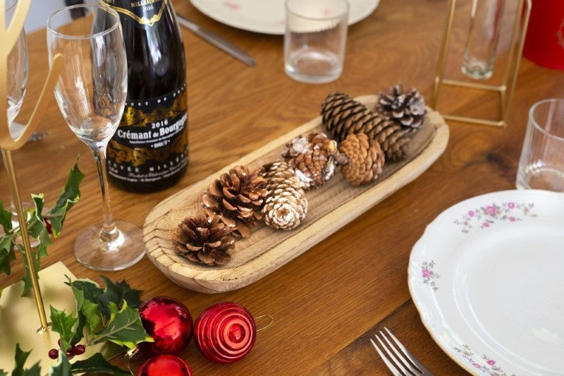 Oval Light Burnt Carved Wood Bowl