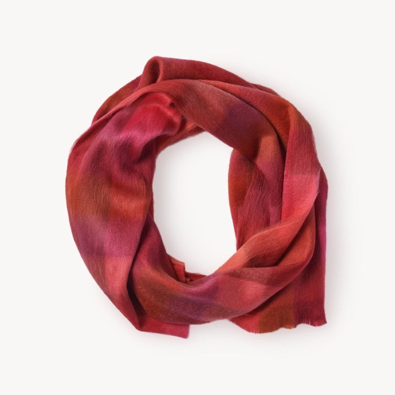 Pokoloko Alpaca Seamless Check Scarf, Claret