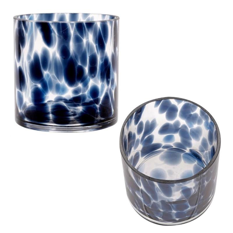Blue Bubble Glass Candle Holder, 4"