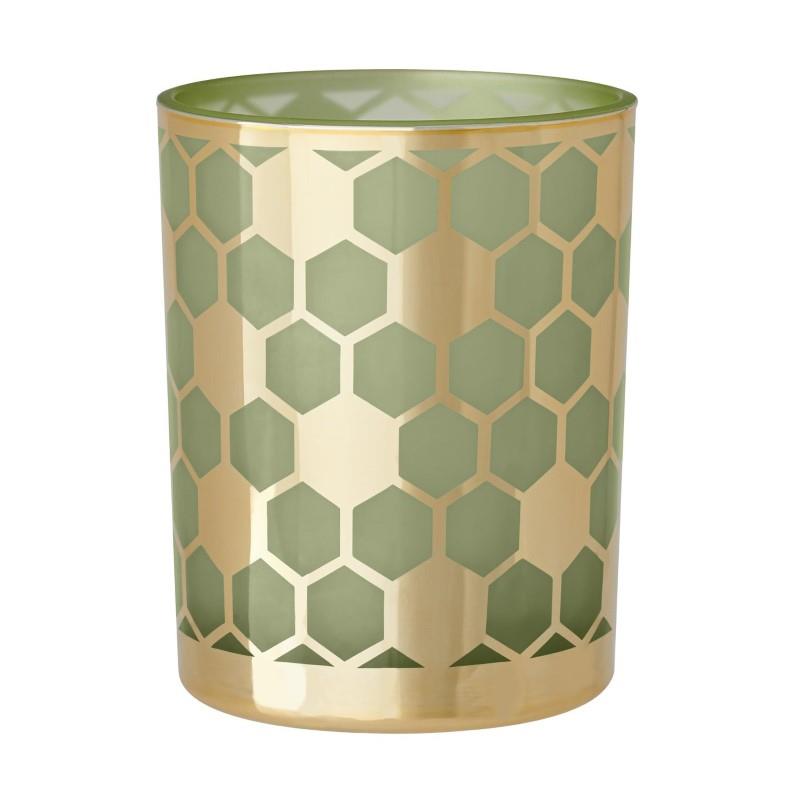 Honeycomb Gold & Green Glass Hurricane Vase