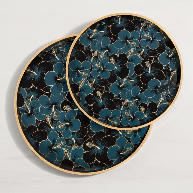 Blue Hibiscus Round Serving Tray