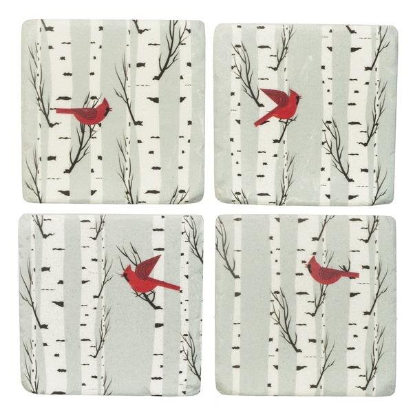 Cardinal in Birch Tree Coasters, Set of 4