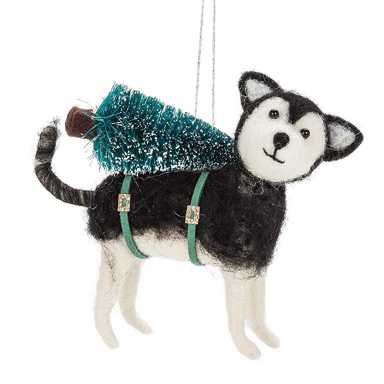 Husky With Christmas Tree Ornament
