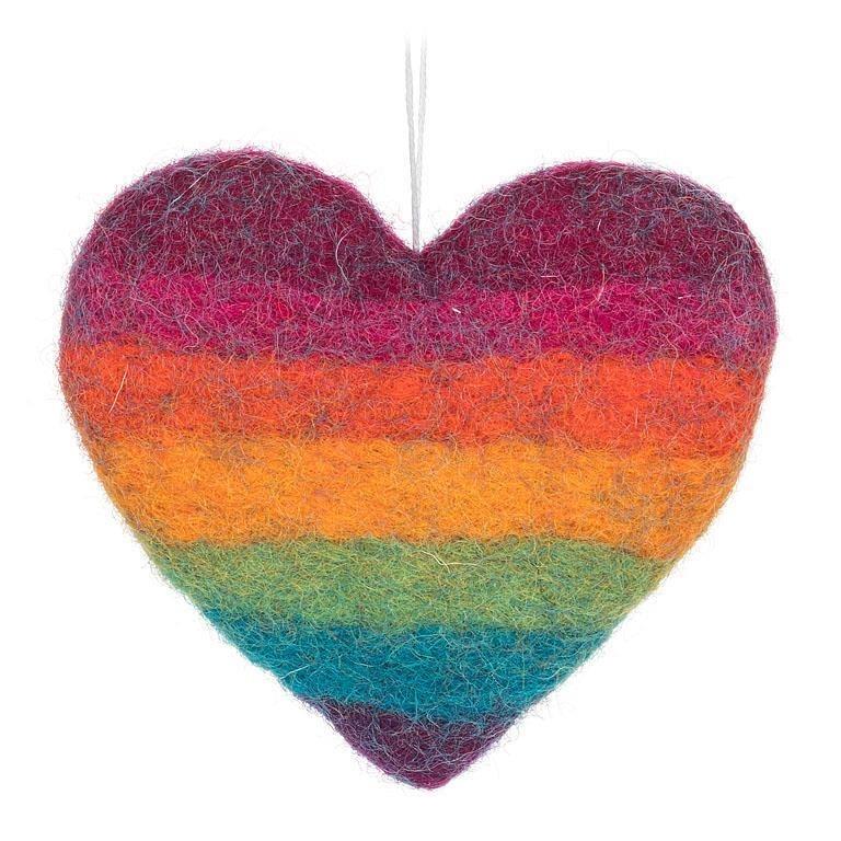 Rainbow Stripe Heart Ornament - Fair Trade Certified