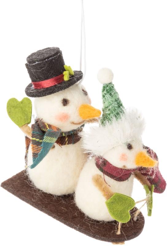 Tobogganing Snowman Couple Ornament