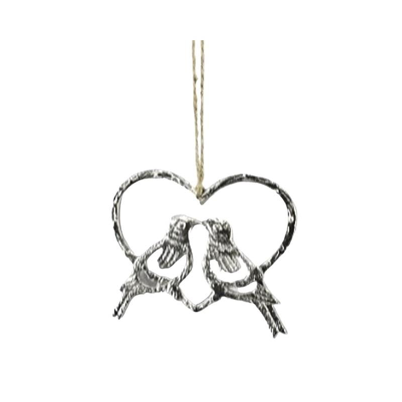 Silver Love Birds In Heart Ornament