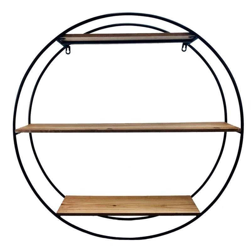 Round Wood & Metal Wall Shelf, 27"Dia