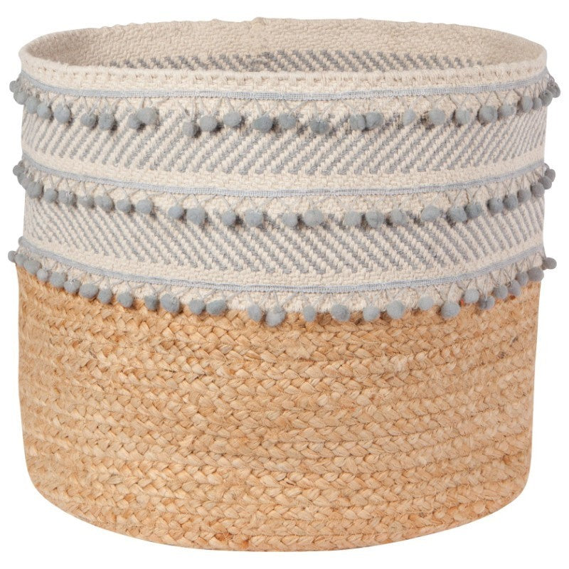 Dove Gray Block Large Cotton Jute Basket, 14"H