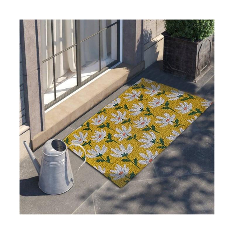 Floral Yellow Coir Doormat