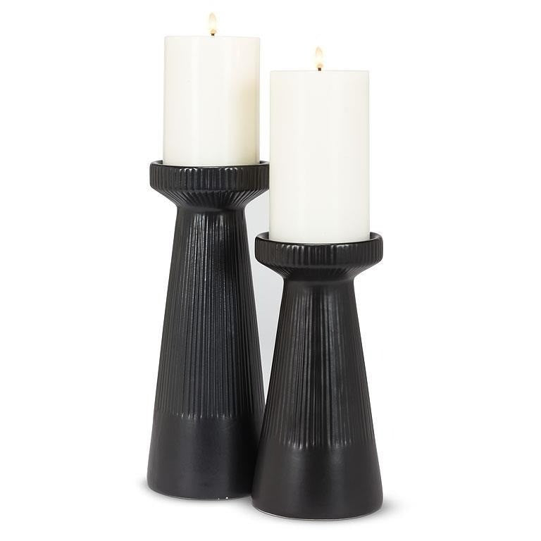 Matte Black Ribbed Pillar Candle Holder